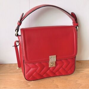 Radley London Dorset Street Bag Red Leather Gold Print Quilted Satchel Handbag